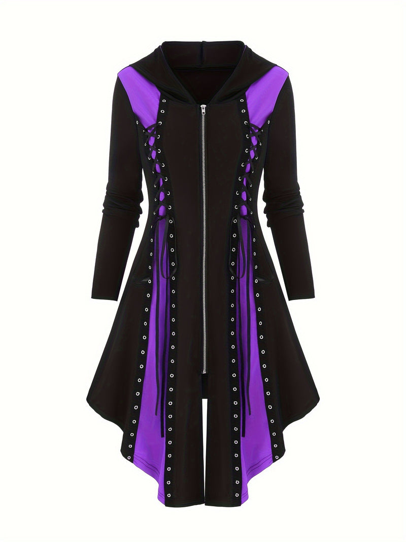 Gothic Style New Hooded Color Matching Mid-length Dress - WOMONA.COM