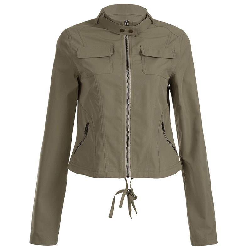 Women's Cropped Khaki Utility Zip Jacket, Khaki - product view 6