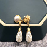 White Pearl Retro Drop Earrings - WOMONA.COM