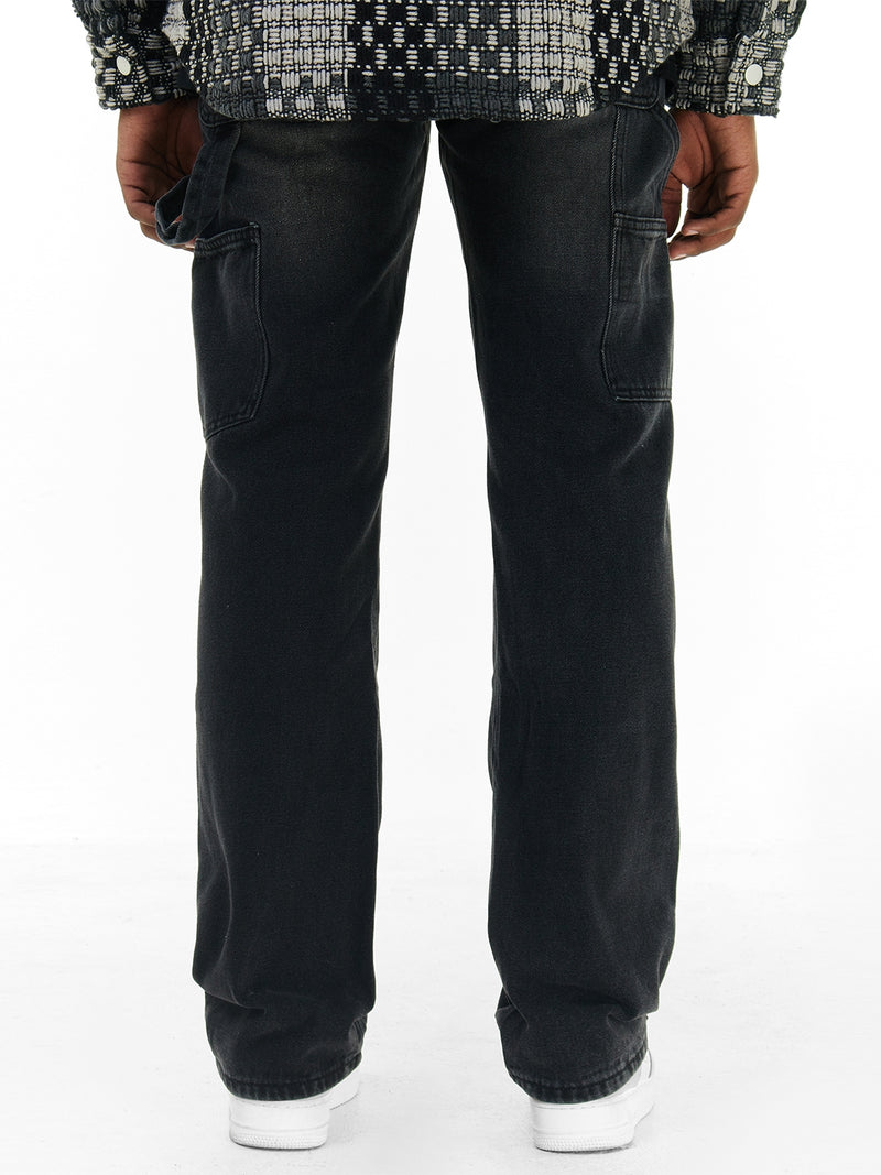 Washed Straight-leg Pants Loose Micro-elastic Black Jeans For Men - WOMONA.COM