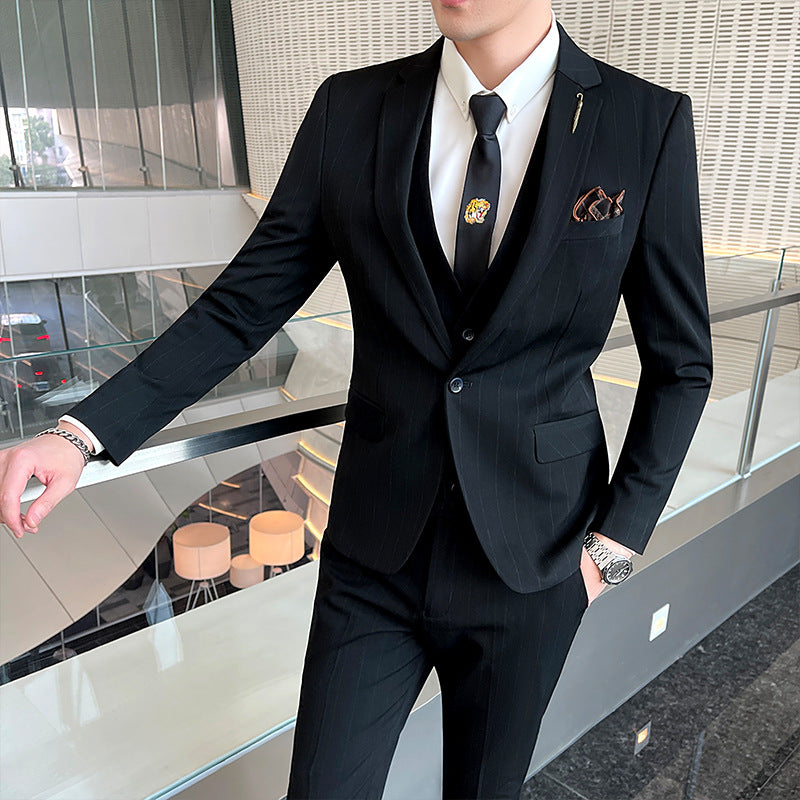 Striped Suit Men's Three-piece Suit - WOMONA.COM