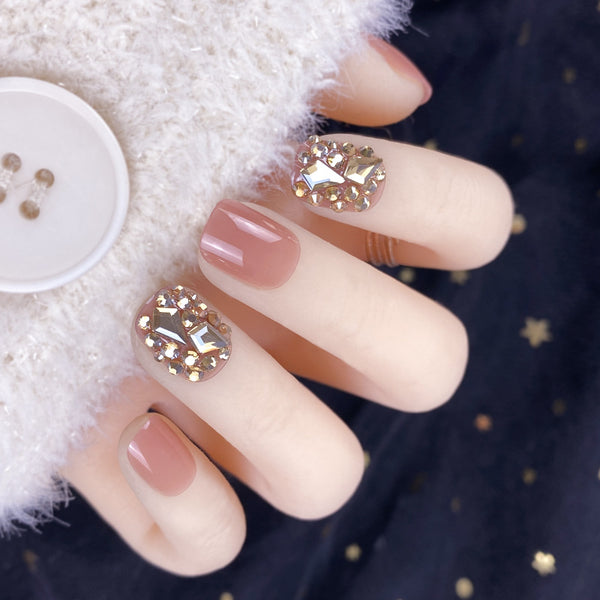 Champagne Gold Full Diamond Manicure Patches Wearing Fake Nails - WOMONA.COM