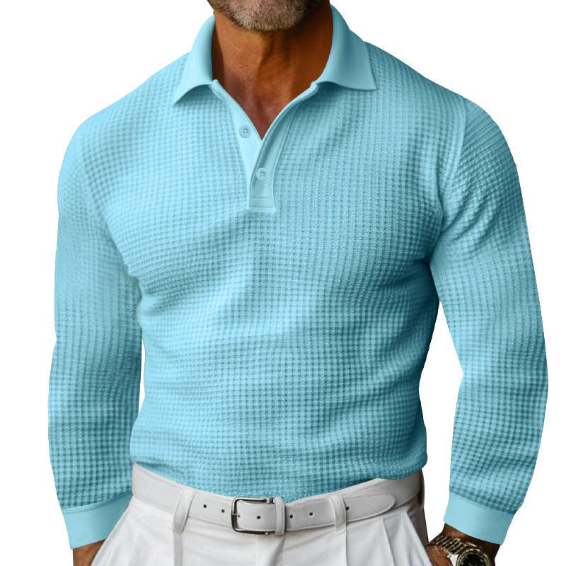 Lapel Button Long Sleeve Vacation Casual T-shirt - WOMONA.COM
