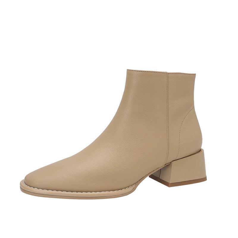 Simple All-match Soft Cowhide Boots - WOMONA.COM