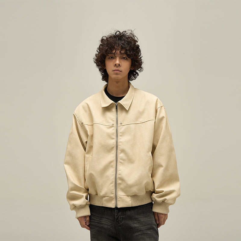 Men's retro lapel leather-look jacket