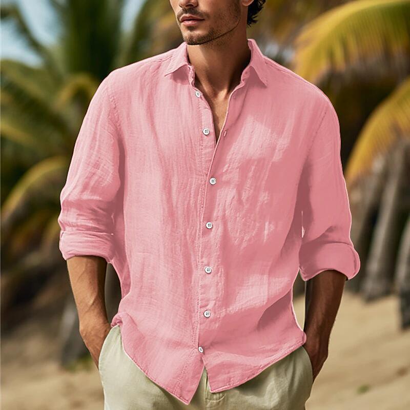Men's Casual Solid Color Plus Size Shirt - WOMONA.COM