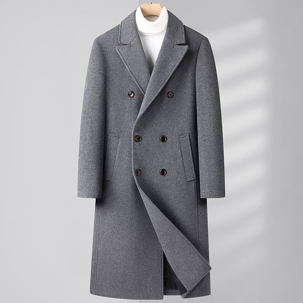 Autumn And Winter Woolen Coat Overknee Long Double Breasted Oblique Pocket