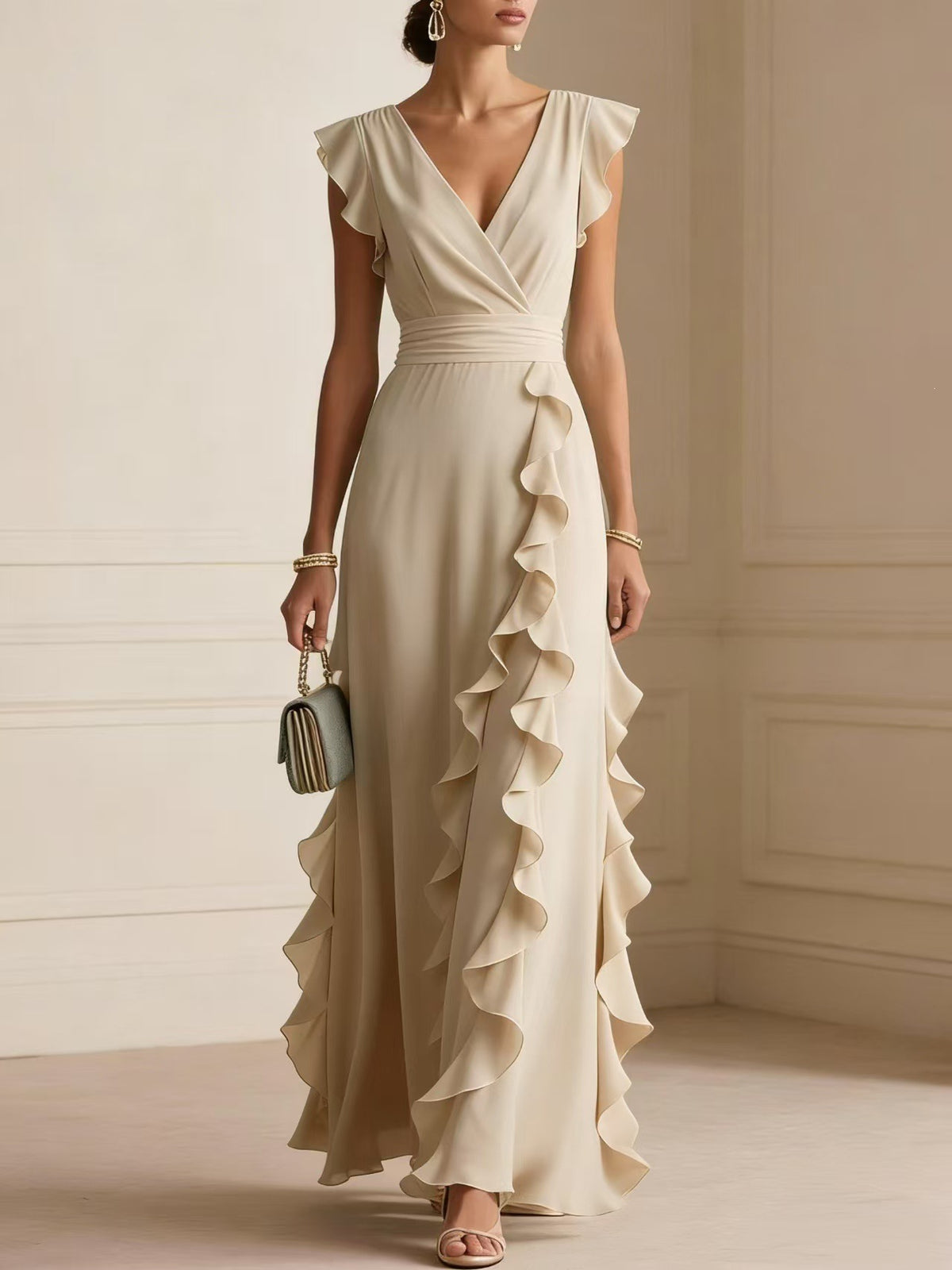 Women's V-neck ruffle maxi dress – product image 10