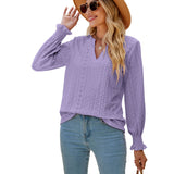 Solid Color Hollow-out Pleated Ruffle Shirts - WOMONA.COM