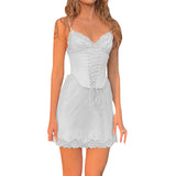 Spring Hanging Sexy Girdling Band Sheath Slit Lace Dress - WOMONA.COM