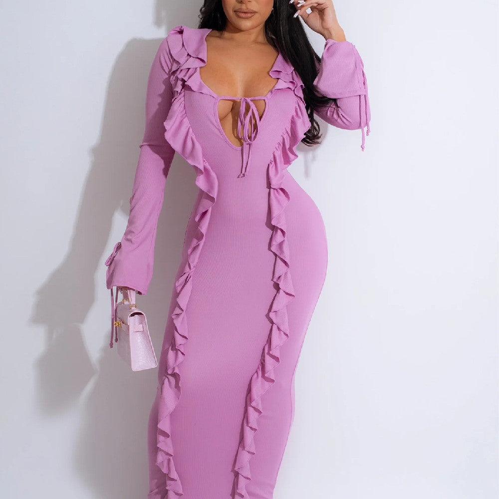 Pure Color Tied Stringy Selvedge Dress - WOMONA.COM