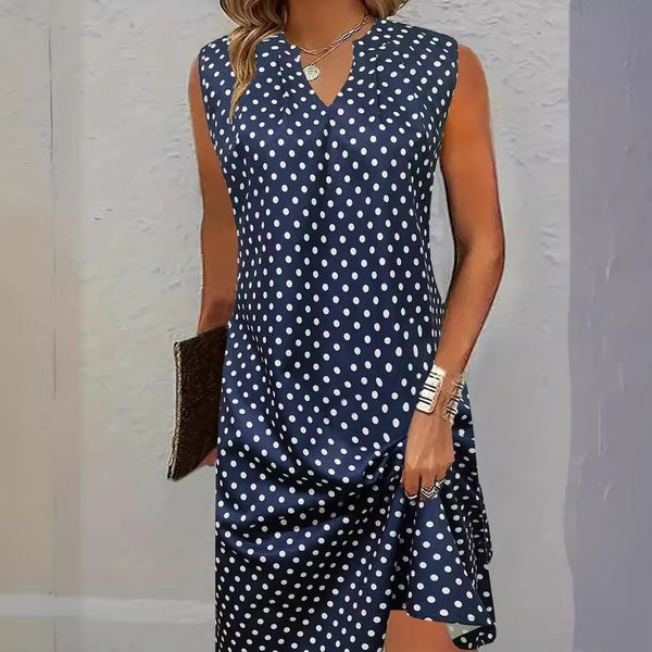 Vestido tipo chaleco con escote en V y estampado de lunares