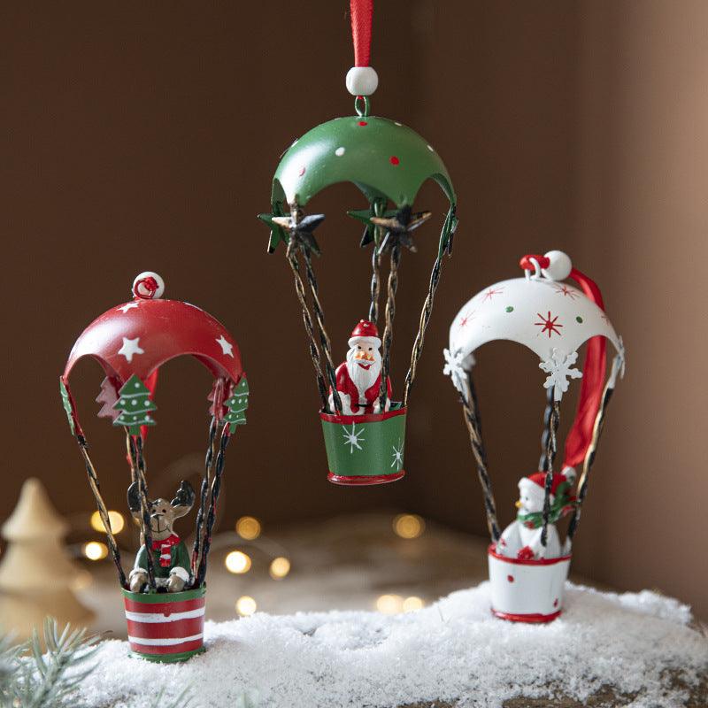 Christmas hot air balloon pendant ornament with Santa figure in a metal basket