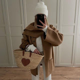 Scarf Collar Loose Jacket Short Woolen Coat