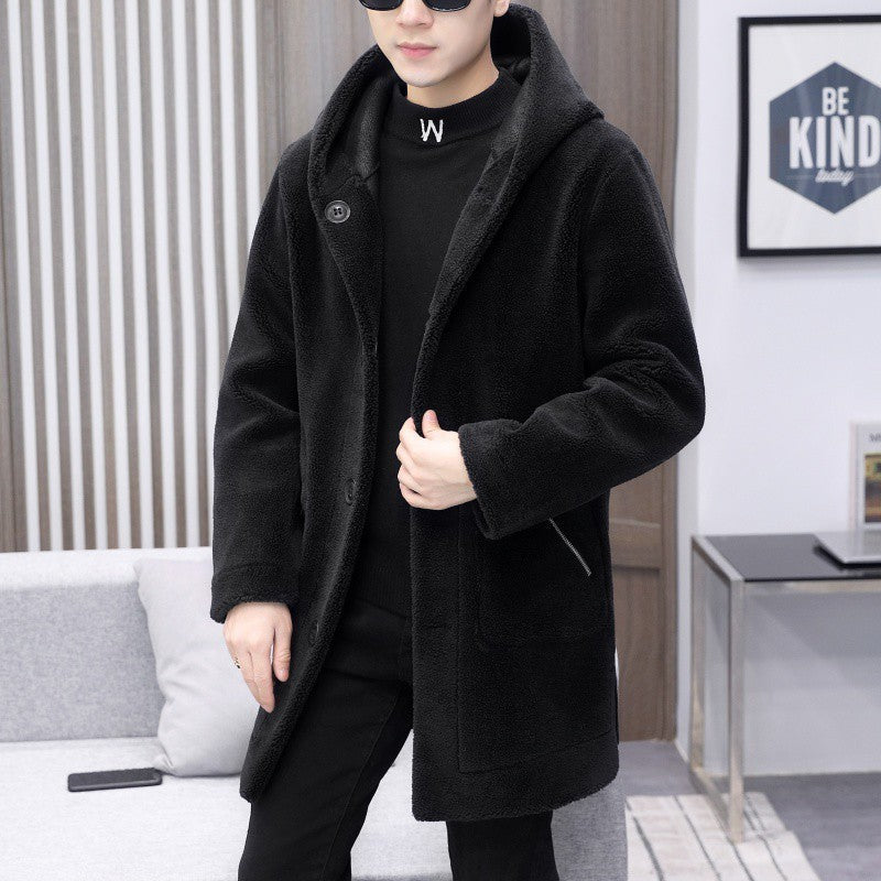 Double-sided Wear Fleece Coat Hooded Mid-length Coat - WOMONA.COM