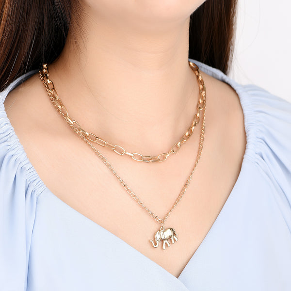 Layered Necklace Two-piece Elephant - WOMONA.COM