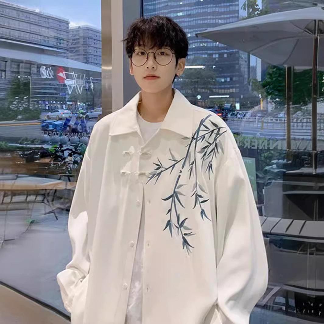 Bamboo Embroidered Long-sleeved Shirt - WOMONA.COM