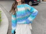 Round Neck Gradient Rainbow Slim-fit Sweater - WOMONA.COM