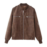 Street Fashion Casual Artificial Leather Jacket Coat - WOMONA.COM