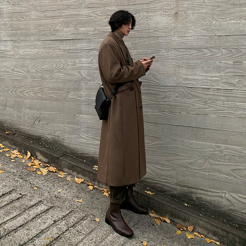 Men's Long Thick And Loose Woolen Coat - WOMONA.COM