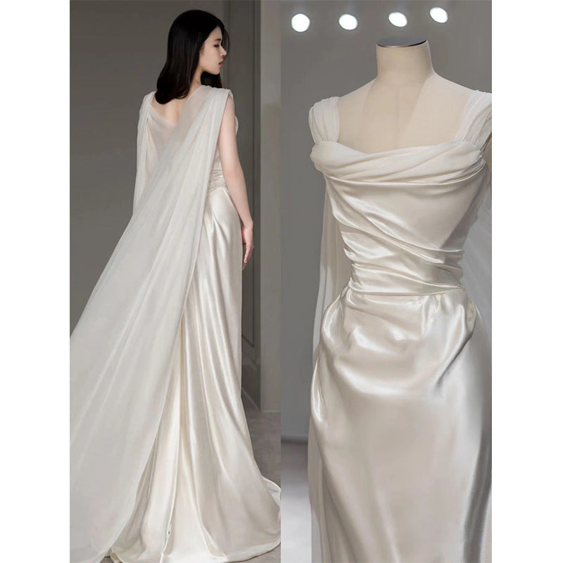 Satin Leichtes Brautkleid Französisch Weiß