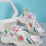 Zapatos deportivos casuales con flores para mujer, suela plana, talla grande