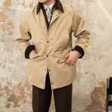 Retro Italian Corduroy Stitching Lapel Waterproof Jacket - WOMONA.COM