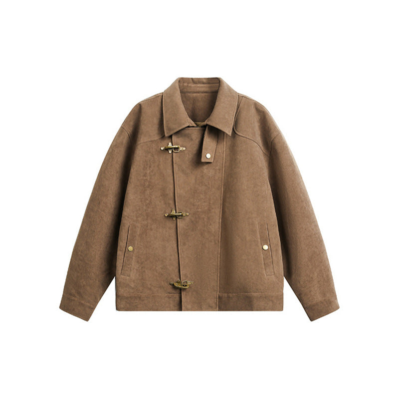 Men's Faux Suede Cropped Jacket with Metal Buckle