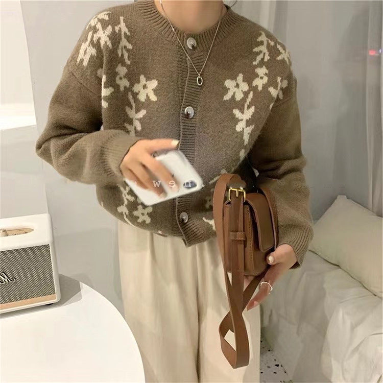 Autumn Japanese Retro Women's Jacquard Round Neck Sweater - WOMONA.COM