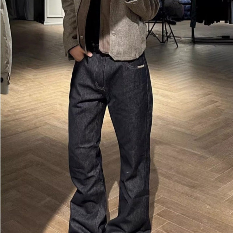 Black washed denim jeans for boys, straight leg with front pockets and belt loops.