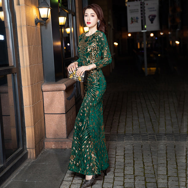 Heavy Industry Temperament Banquet Sequined Dress - WOMONA.COM