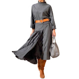 Temperament Belt Fitted Waist Pleated Dress - WOMONA.COM