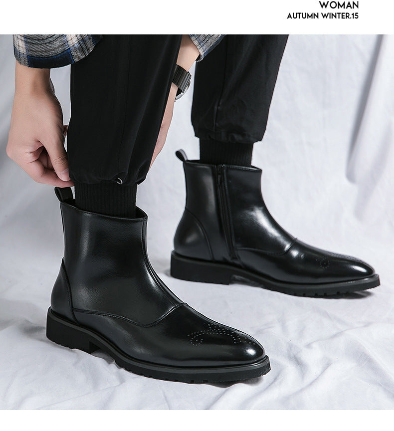 British Solid Color Pointed Leather Boots - WOMONA.COM