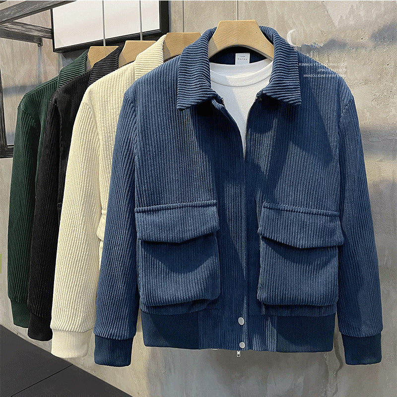Men's green loose corduroy jacket