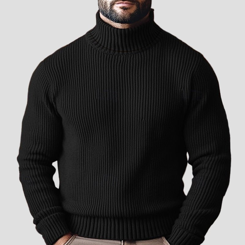 Men's Acrylic Full-Zip Ribbed Cardigan, Black - product view 3