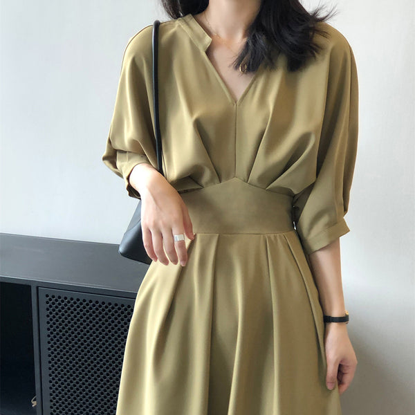 V-neck Dresses Women Temperament Waist - WOMONA.COM