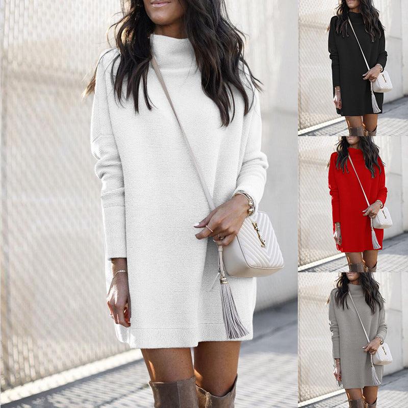 American Round Neck Knitted Long-sleeved Dress - WOMONA.COM