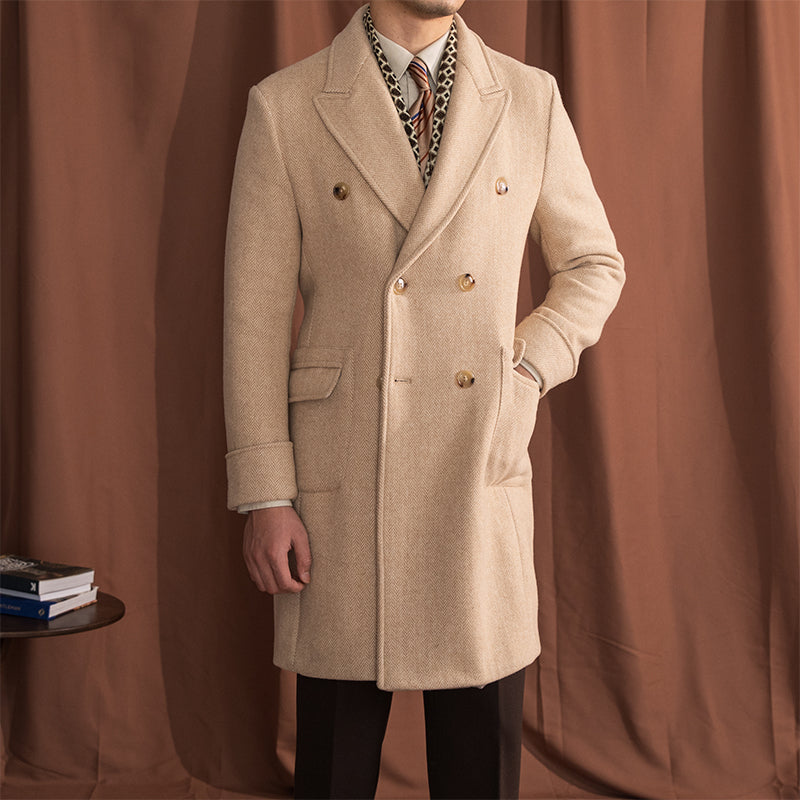 Vintage Men's Wool Herringbone Polo Coat - WOMONA.COM