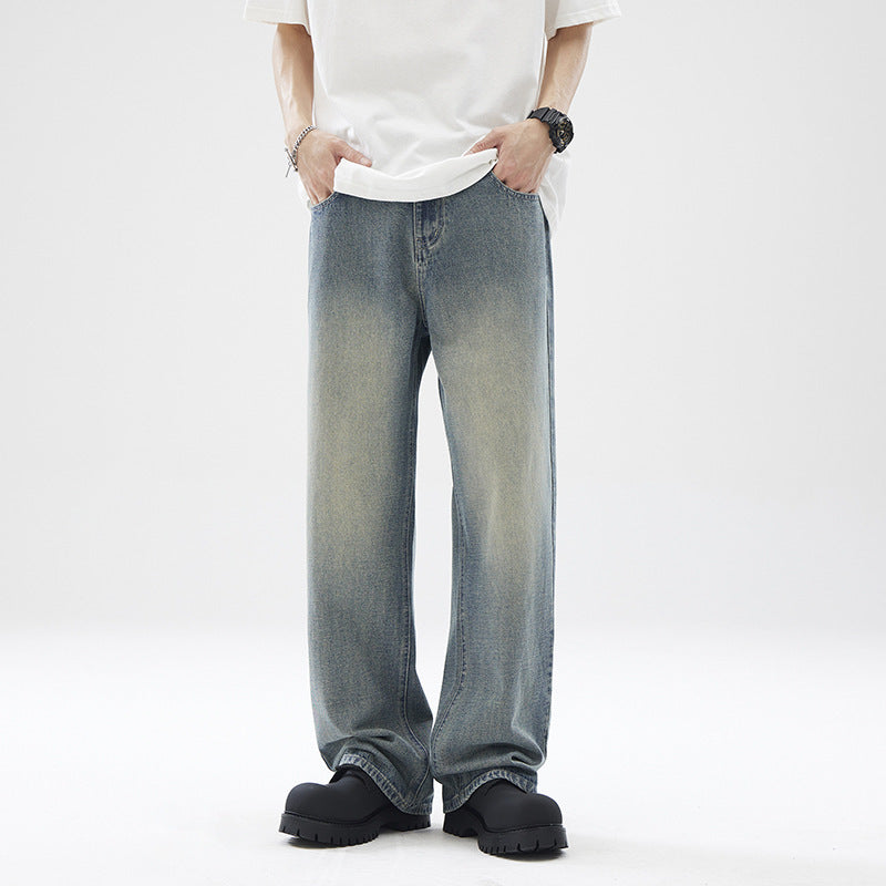 Men's Loose Ice Blue Trousers American Style - WOMONA.COM