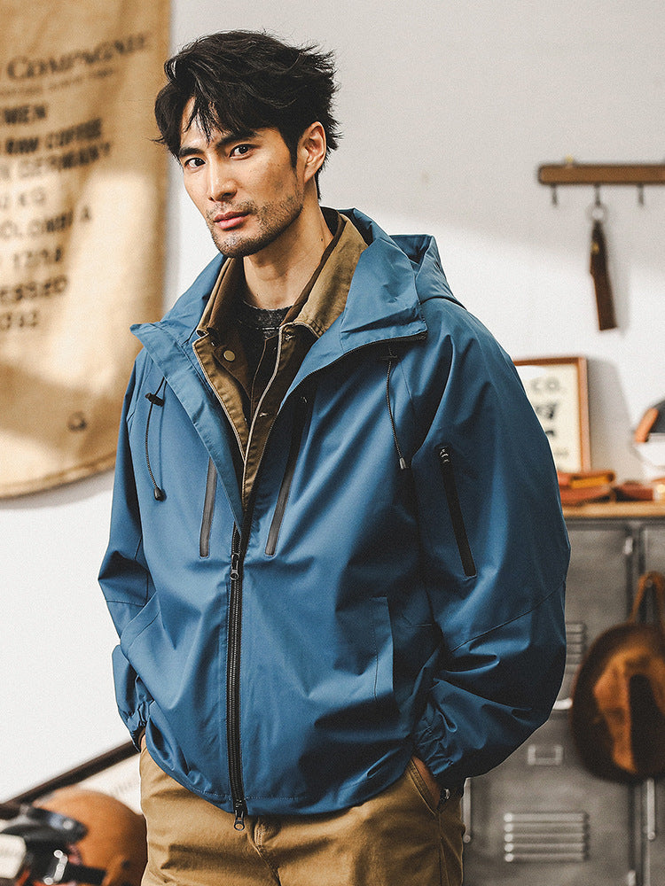Men's Hooded Raglan-Sleeve Outdoor-Style Jacket, Midnight Blue - product view 4