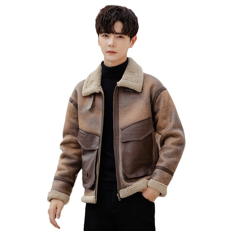 Leather And Fur Casual Coat For Men - WOMONA.COM