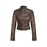 Maillard Motorcycle Hot Girl Vintage Distressed Leather Coat - WOMONA.COM