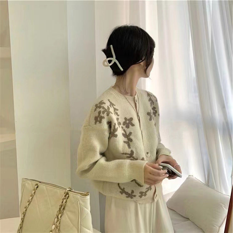 Autumn Japanese Retro Women's Jacquard Round Neck Sweater - WOMONA.COM