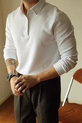 High-end Air Layer Cotton Long-sleeved Polo Shirt - WOMONA.COM