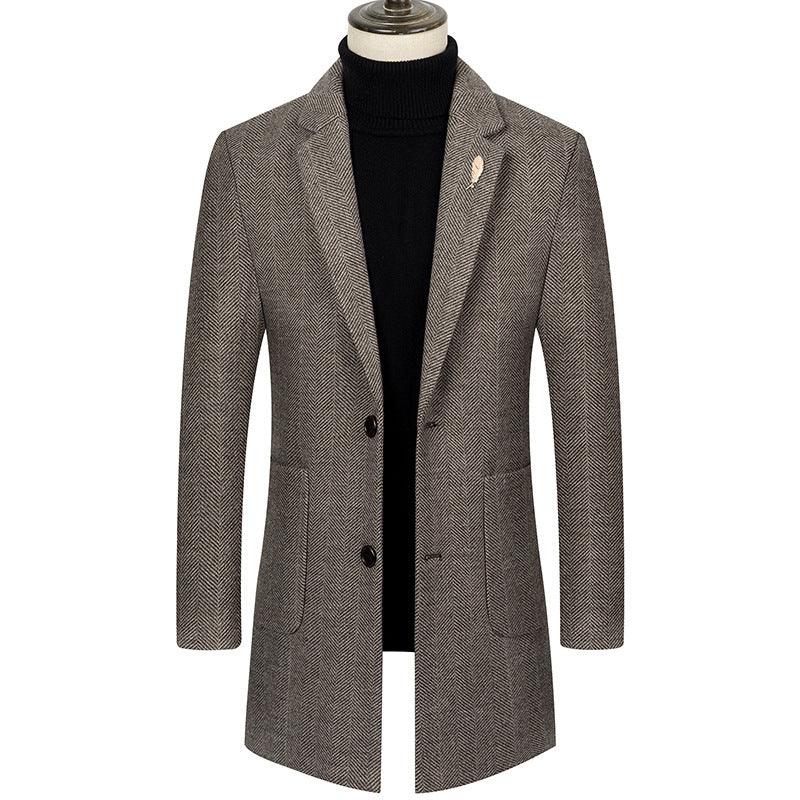 Men's Lapel Herringbone Slim-fit Cashmere Coat - WOMONA.COM