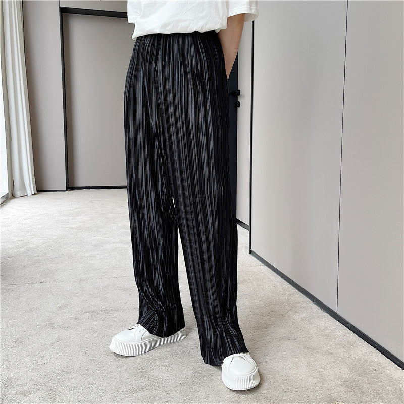 Wind Pressure Pleated Pinstripe Casual Pants Men - WOMONA.COM