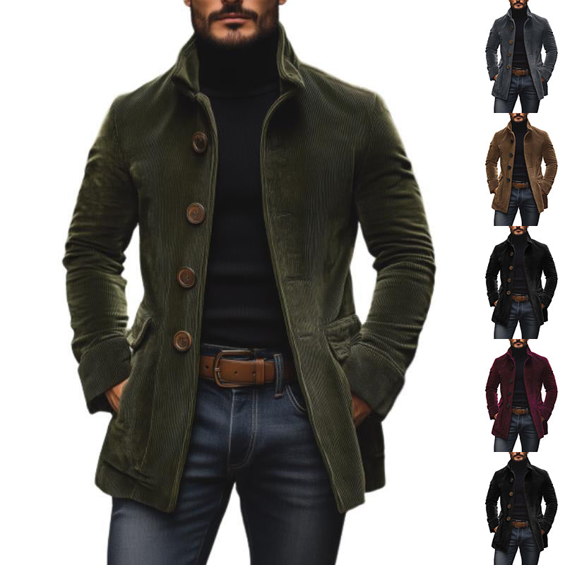 Men's stand-collar corduroy button jacket