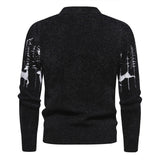 Warm Deer Printed Round Neck Sweater - WOMONA.COM