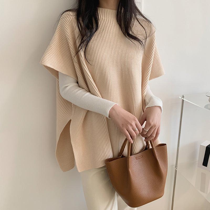 Elegant Lightly Mature Loose Slimming Cape Cloak Sweater - WOMONA.COM