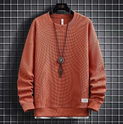 Waffle Casual Sports Round Neck Sweater - WOMONA.COM